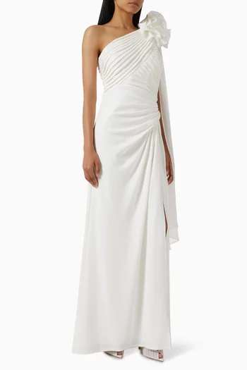 One-shoulder Cape Gown