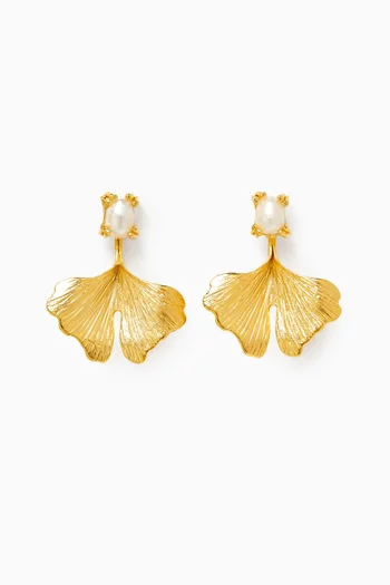 Twisted Flora Pearl Earrings in 24kt Gold-plated Brass