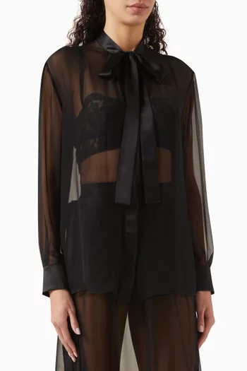 Bow-neck Shirt in Silk Chiffon