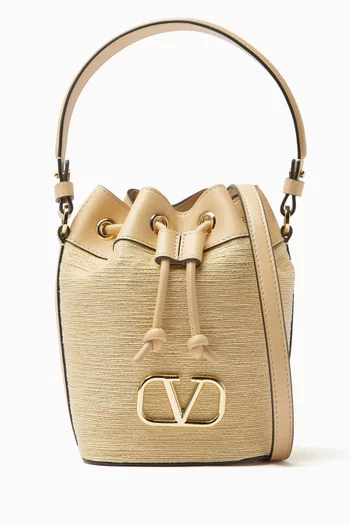 Mini VLogo Signature Bucket Bag in Raffia