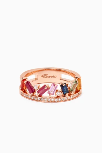 Noor Baguette Sapphire & Diamond Ring in 18kt Rose Gold