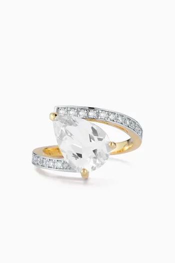 Slanted Pear-cut Topaz & Diamond Ring in 14kt Gold