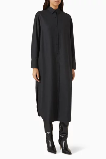 Oversized Midi Shirt Dress in Wool Blend