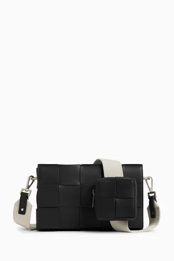Medium Cassette Crossbody Bag in Intreccio Leather