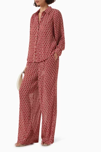 بنطال آني واسع الساقين بنقشة هندسية