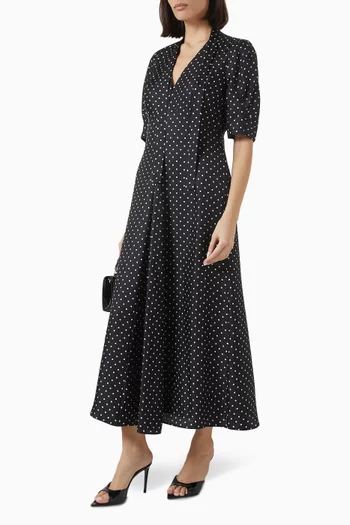 Spot-print Midi Dress in Silk Twill