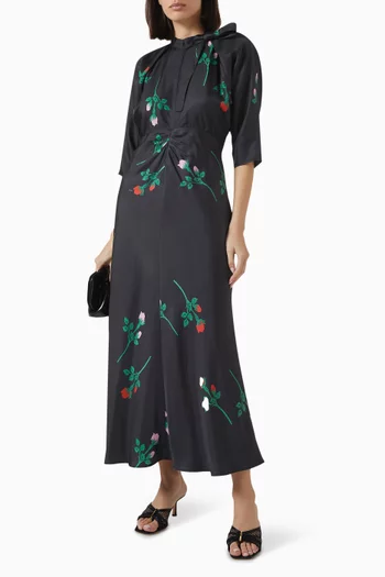 Rosebud Tie-neck Midi Dress in Silk