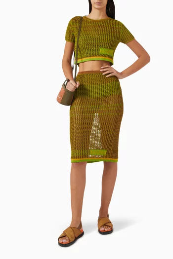 Logo Cropped T-shirt in Net Knit