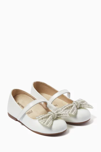 Bow-embellished Ballerina Flats in Leather