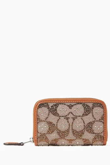 Small Zip Around Card Case in Crystal Signature Jacquard