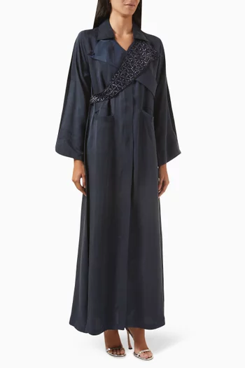 Embellished Trench Coat Abaya in Silk