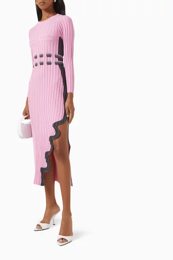Aster Wavy-slit Midi Dress in Stretch Viscose