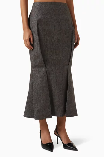 Prince Of Wales Midi Skirt in Wool