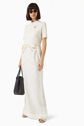 Embroidered-logo Maxi Skirt in Linen