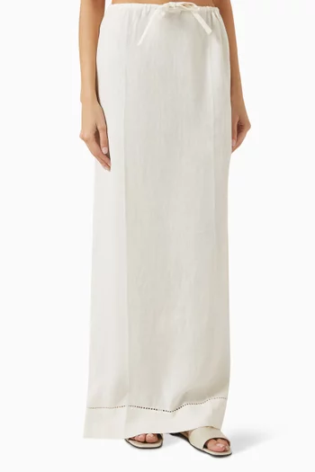 Embroidered-logo Maxi Skirt in Linen