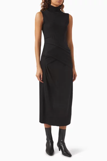 Draped Midi Dress in Wool Blend