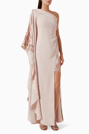 One-shoulder Embroidered Maxi Dress in Cady