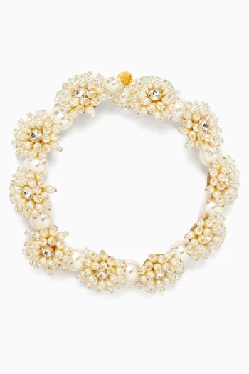 Fleurette Crystal & Beaded Necklace in 18kt Gold-plated Brass