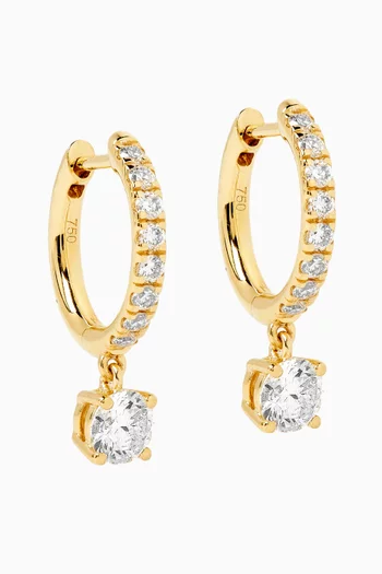 Round Drop Diamond Hoop Earrings in 18kt Gold