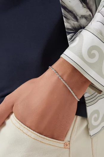 سوار بسلسلة بتصميم حبل فضة إسترلينية مطلية بالروديوم