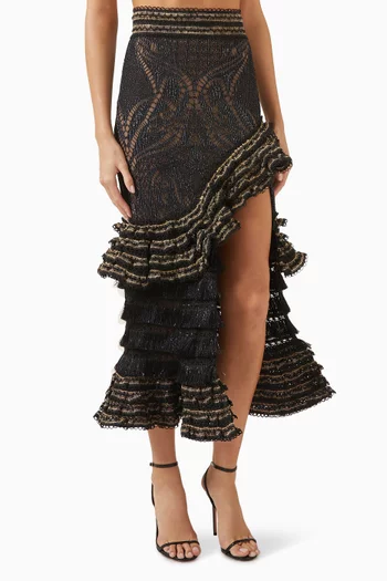 Ruffled Lace-trim Midi Skirt
