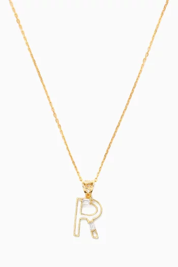Letter 'R' Initial Pendant Necklace in 18kt Gold