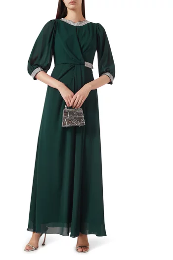 Bead-embellished Maxi Dress in Chiffon