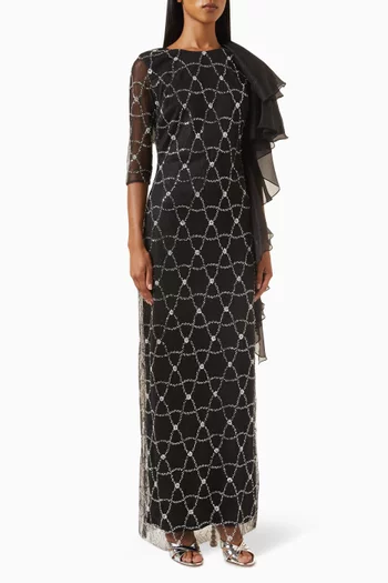 Sequin-embellished Ruffle Maxi Dress