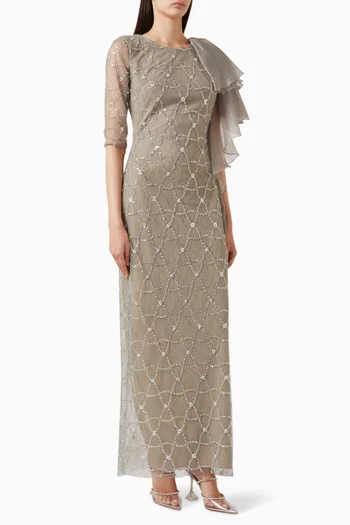 Sequin-embellished Ruffle Maxi Dress