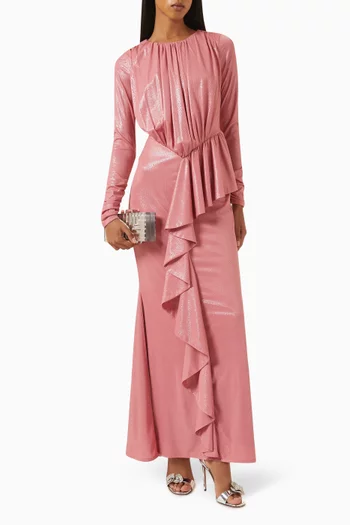 Long-sleeve Maxi Dress in Glitter Fabric