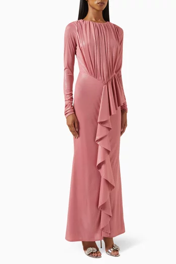 Long-sleeve Maxi Dress in Glitter Fabric