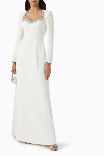 Embellished Gown in Velvet Satin