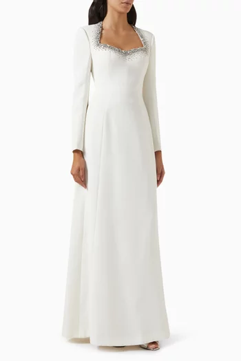 Embellished Gown in Velvet Satin