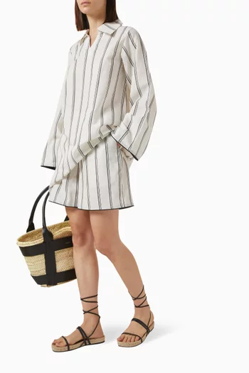 Striped Drawstring Shorts in Linen
