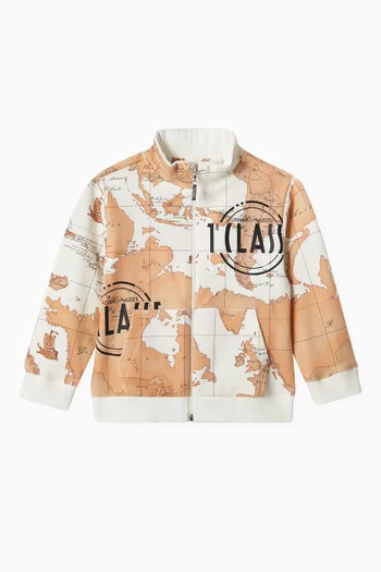 Geo Map Zip Sweatshirt in Cotton