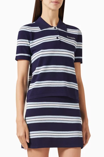 Serif Logo Cropped Polo T-shirt in Silk-pique