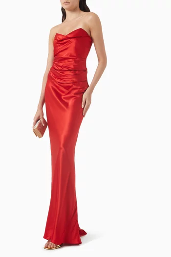 Cowl Bustier Gown in Silk Satin