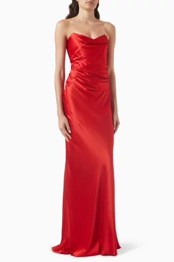 Cowl Bustier Gown in Silk Satin