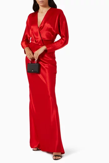 V-neck Wrap Gown in Silk Satin