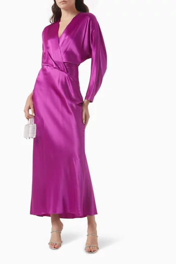 Wrap Maxi Dress in Silk Satin