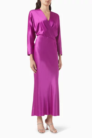 Wrap Maxi Dress in Silk Satin