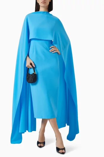 Elina Cape-sleeve Maxi Dress in Crepe
