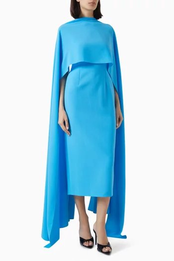 Elina Cape-sleeve Maxi Dress in Crepe