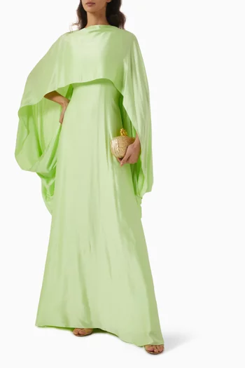 Elis Cape-sleeve Maxi Dress in Silk