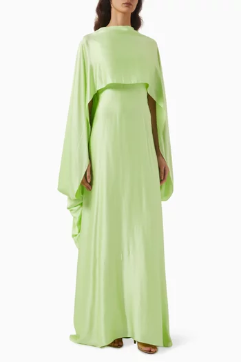 Elis Cape-sleeve Maxi Dress in Silk
