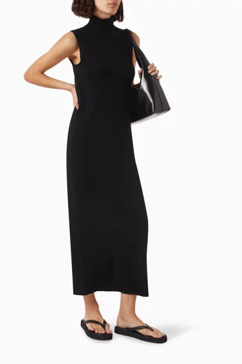 Roll Neck Maxi Dress in Wool-cashmere