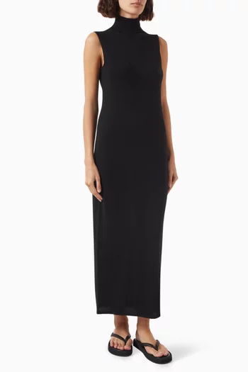 Roll Neck Maxi Dress in Wool-cashmere