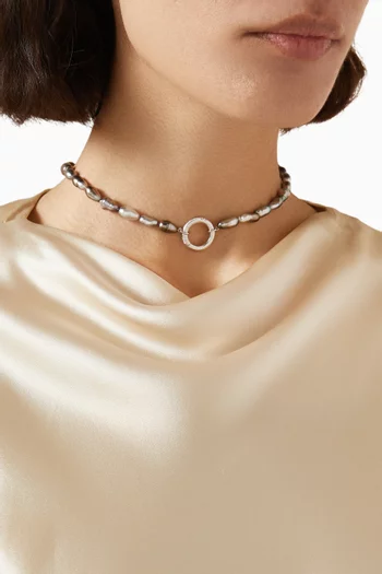 Keshi Pearl & Diamond Choker Necklace in 18kt White Gold