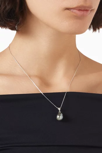 Tahitian Pearl & Diamond Pendant Necklace in 18kt White Gold