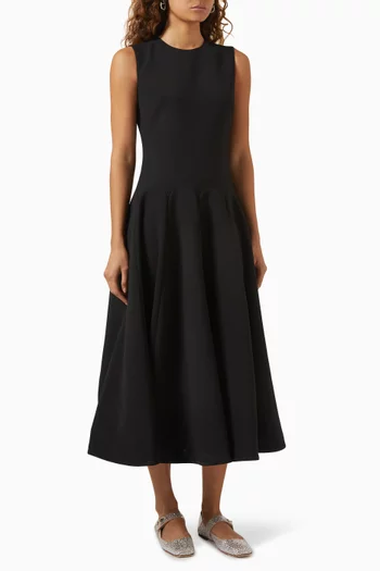 Fit-and-Flare Midi Dress in Wool-crepe